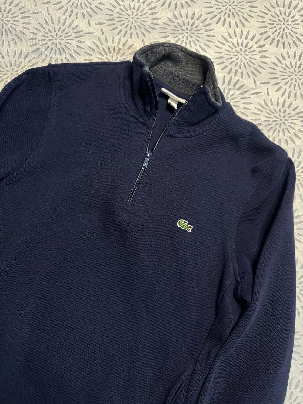 Lacoste Men's High-Neck Zip-Collar Cotton Sweatshirt in Navy Men’s S